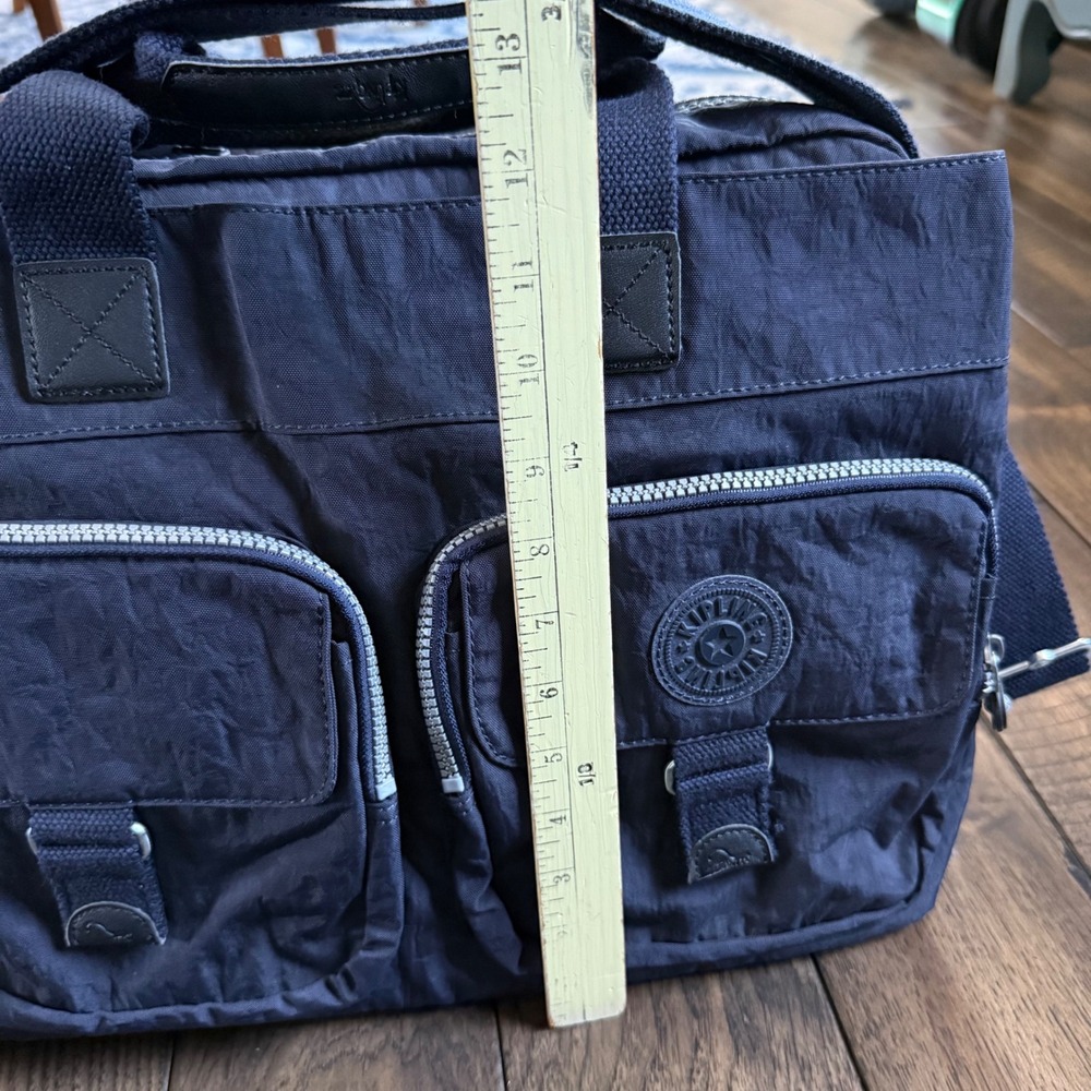 Kipling Sherpa Large Working Bag Navy Blue Crinkle Nylon Tote Crossbody Monkey - Picture 3 of 9